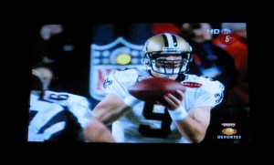 Hotel TV showing 2010 Super Bowl in Palenque