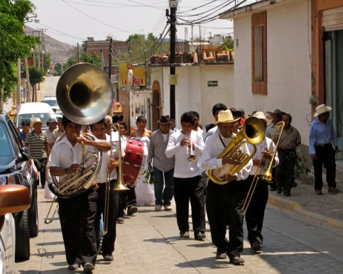 Brass band on a street in Teotitlán del Valle