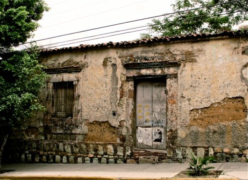 Front of dilapidated building