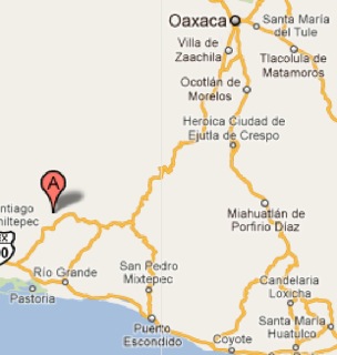 Map showing Santa Cruz Tepenixtlahuaca is southwest of Oaxaca city