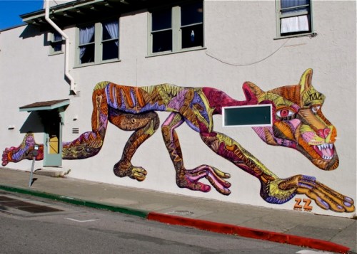 Multicolor mountain lion wall art.