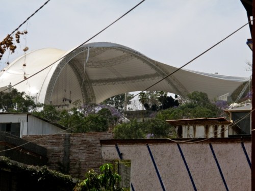 Side view of missing wing of Guelaguetza Auditorium 