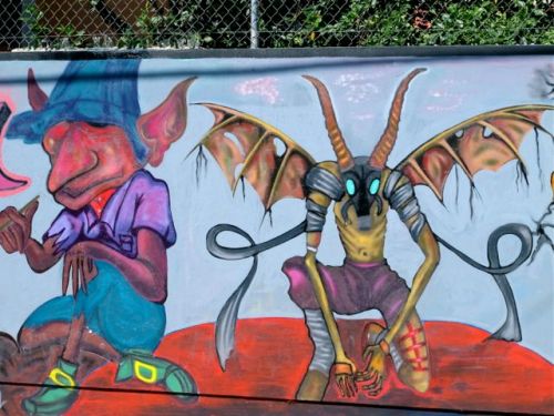 Creatures painted on wall
