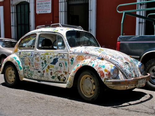 VW bug painted with decoration