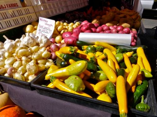 Vegetables in bins at outdoor market