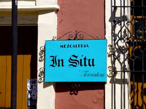 Sign on building, Mezcalería In Situ Torrentera