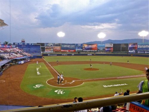 View of baseball field & mountains to east