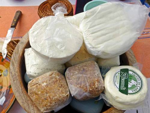 Packages of goat cheese.