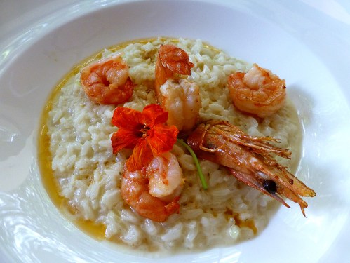 Risotto de gorgonzola con camarones (Gorgonzola risotto with shrimp)