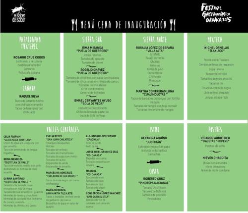 Menu inauguacion Saber del sabor